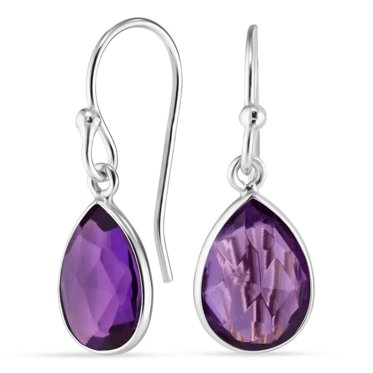 druppel amethist oorbellen in zilver - Loom Stones
