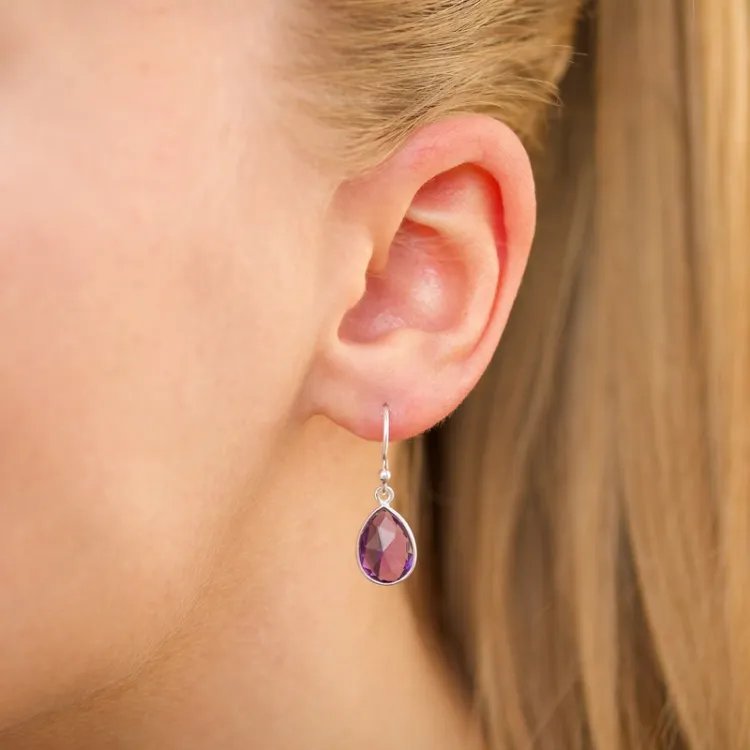 druppel amethist oorbellen in zilver - Loom Stones