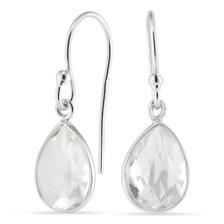 druppel heldere kwarts oorbellen in zilver - Loom Stones