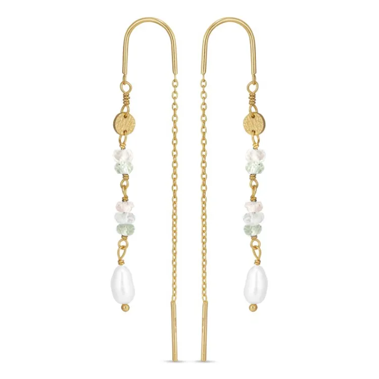 lange ketting oorbellen in verguld zilver - Loom Stones