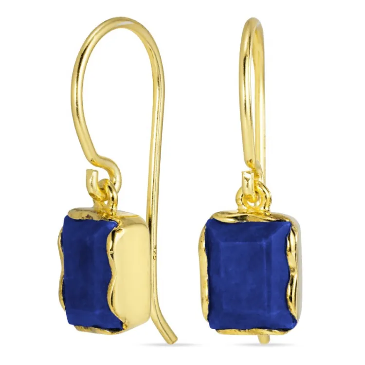 vierkant blaume jadesteen oorbellen in verguld zilver - Loom Stones