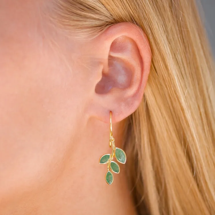 blad groen aventurijn oorbellen in verguld zilver - Loom Stones