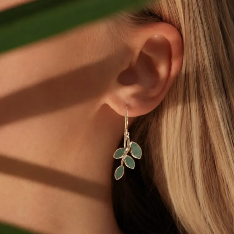 blad groen aventurijn oorbellen in verguld zilver - Loom Stones
