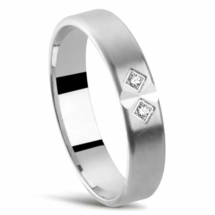 Mat Damesring in 14 karaat witgoud 0,010 ct