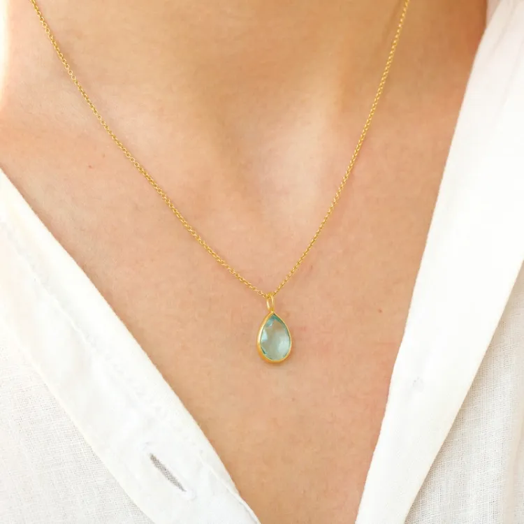 druppel blauwe kristal hanger in verguld sterlingzilver - Loom Stones