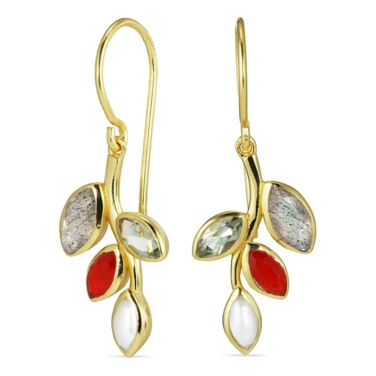 blad groen kristal oorbellen in verguld sterlingzilver - Loom Stones