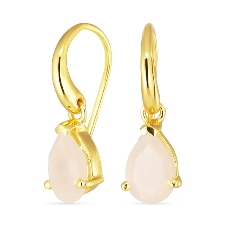 druppel witte maansteen oorbellen in verguld zilver - Loom Stones