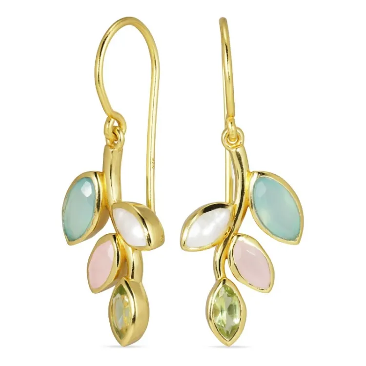 blad peridoot oorbellen in verguld zilver - Loom Stones