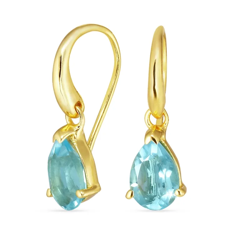 druppel blauwe kristal oorbellen in verguld zilver - Loom Stones