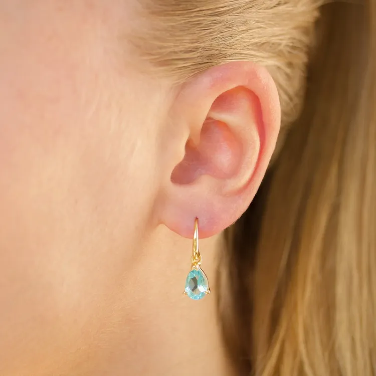druppel blauwe kristal oorbellen in verguld zilver - Loom Stones