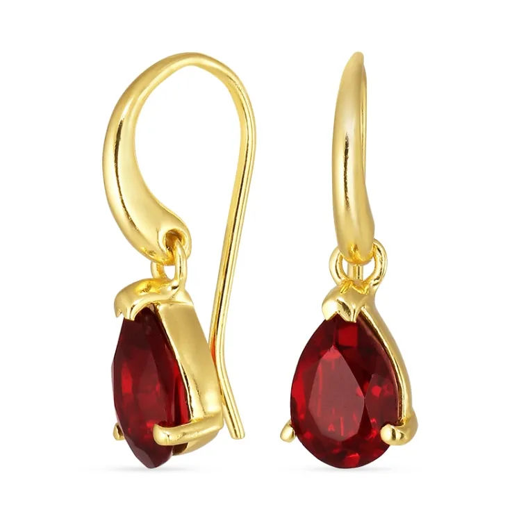 druppel rode kristal oorbellen in verguld zilver - Loom Stones