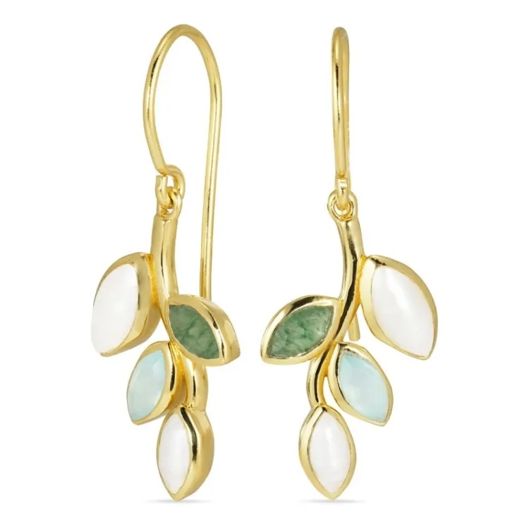blad oorbellen in verguld zilver - Loom Stones