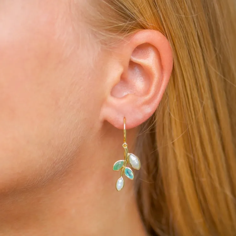 blad oorbellen in verguld zilver - Loom Stones