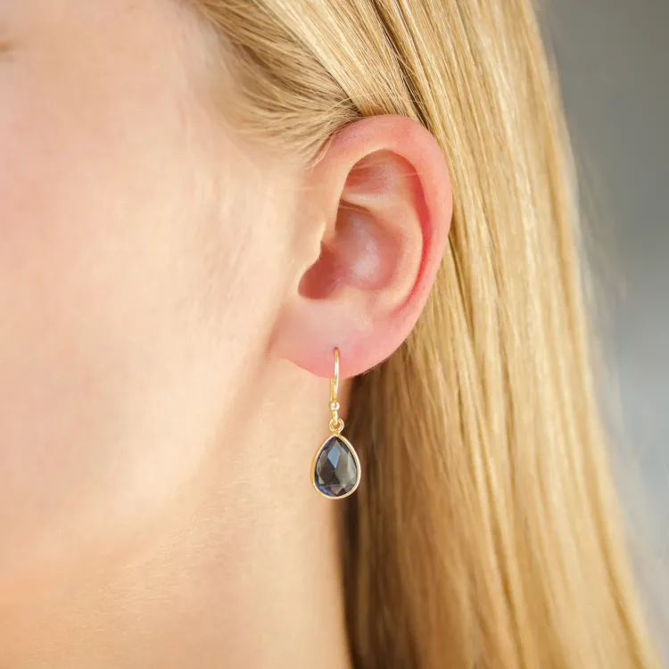 donkerblauw kristal oorbellen in verguld zilver - Loom Stones