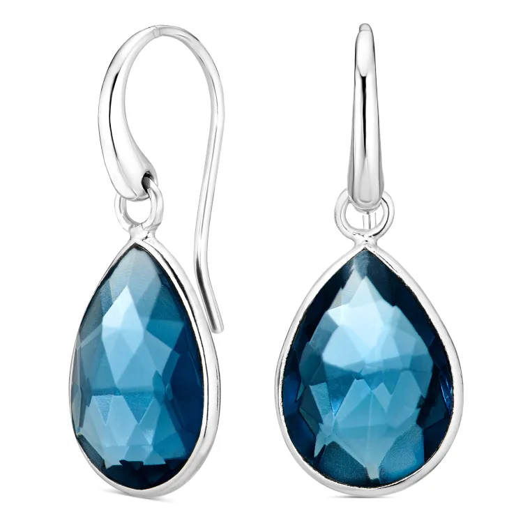 donkerblauw kristal oorbellen in zilver