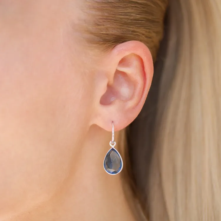 donkerblauw kristal oorbellen in zilver