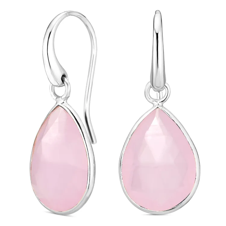 roze kristal oorbellen in zilver