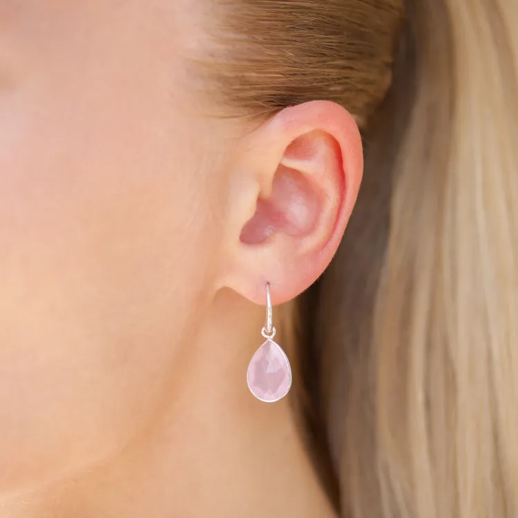roze kristal oorbellen in zilver