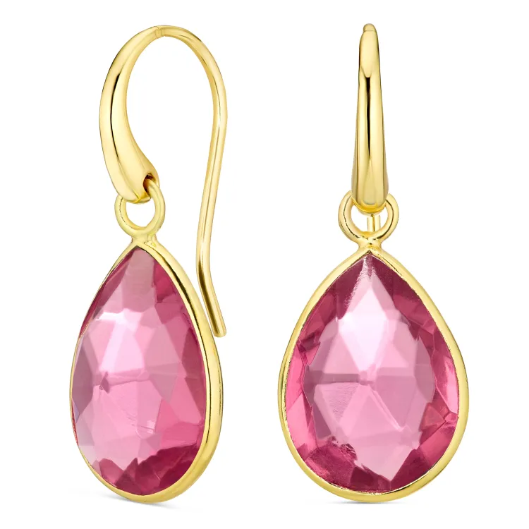 pink kristal oorbellen in verguld zilver