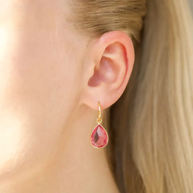 pink kristal oorbellen in verguld zilver