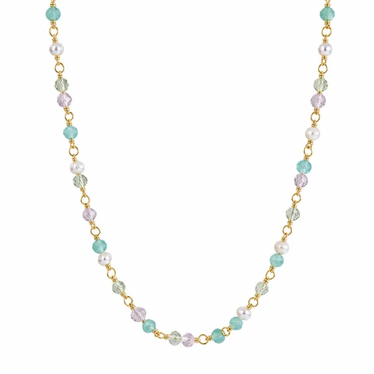 veelkleurig ketting in verguld sterlingzilver - Loom Stones