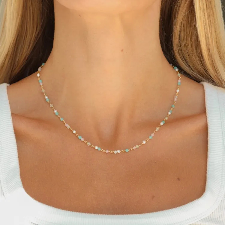veelkleurig ketting in verguld sterlingzilver - Loom Stones