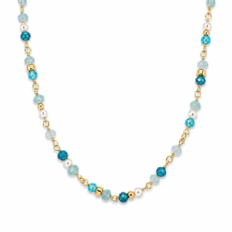 blauwe kristal ketting in verguld sterlingzilver - Loom Stones