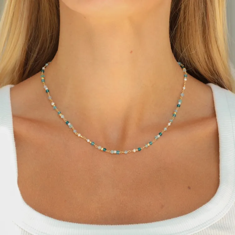 blauwe kristal ketting in verguld sterlingzilver - Loom Stones