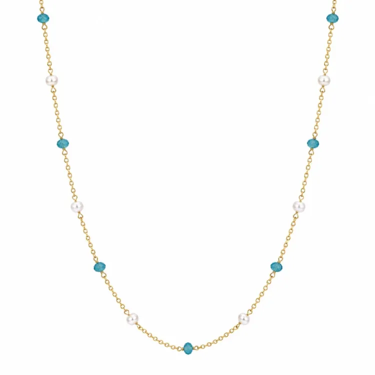 blauwe ketting in verguld sterlingzilver - Loom Stones