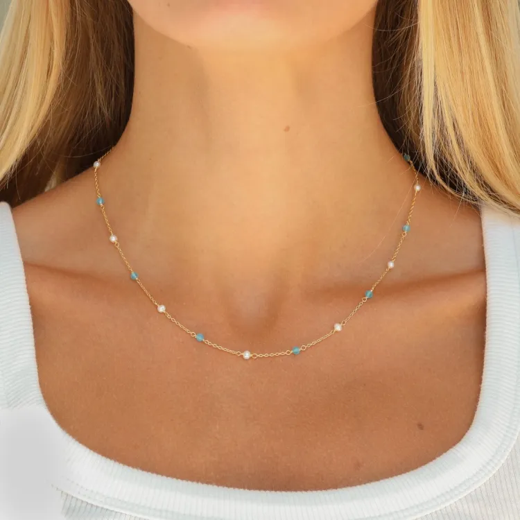 blauwe ketting in verguld sterlingzilver - Loom Stones