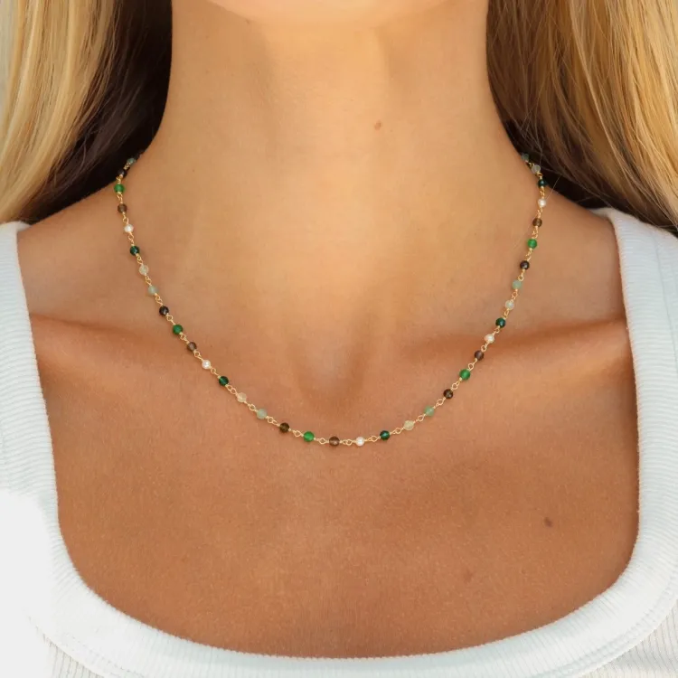 groen ketting in verguld sterlingzilver - Loom Stones