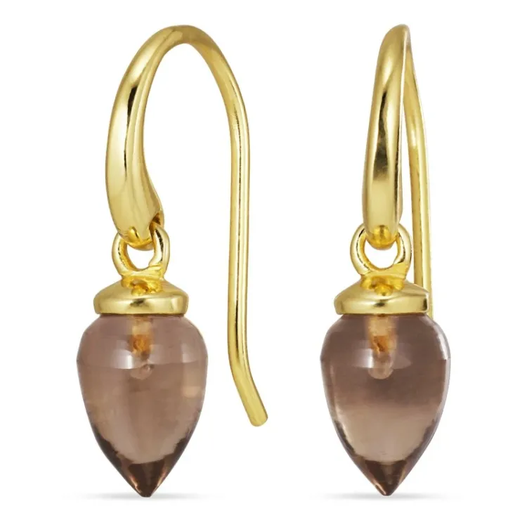 rookkleurige kwarts oorbellen in verguld sterlingzilver - Loom Stones