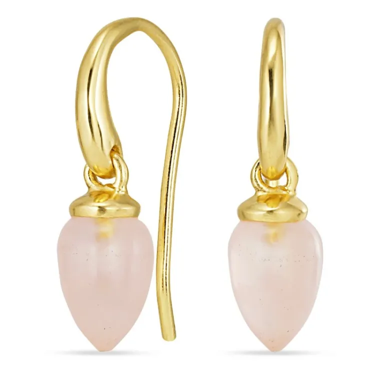 roze kwarts oorbellen in verguld zilver - Loom Stones