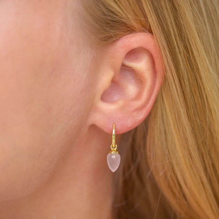 roze kwarts oorbellen in verguld zilver - Loom Stones