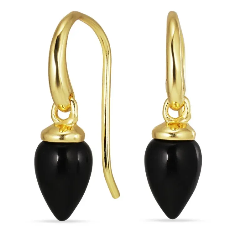 zwarte onyx oorbellen in verguld zilver - Loom Stones