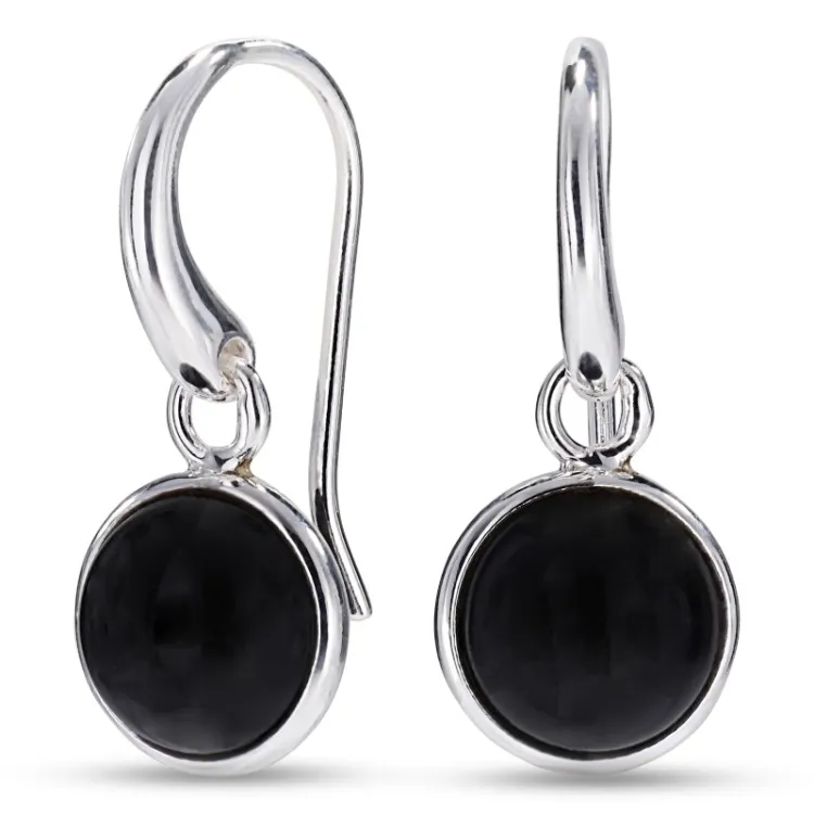 rond zwarte onyx oorbellen in verzilverd messing - Loom Stones