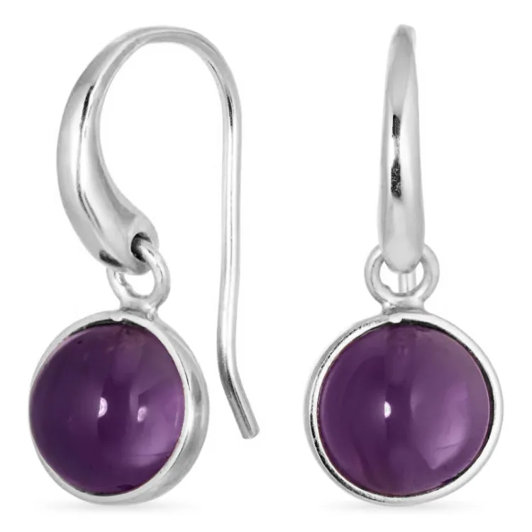rond paarse kristal oorbellen in verzilverd messing - Loom Stones