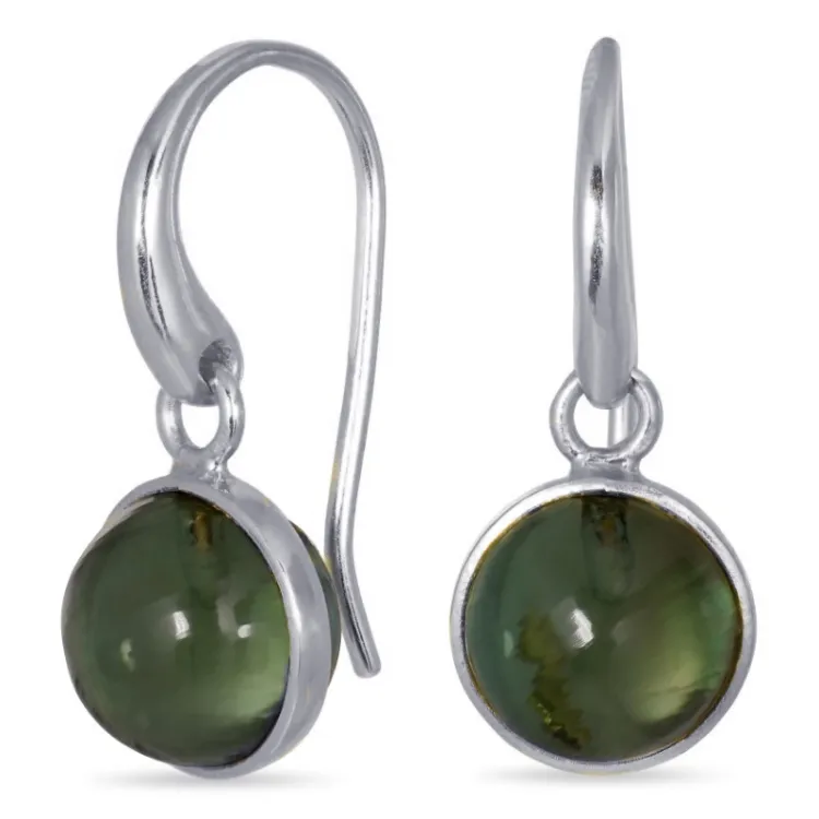 rond groen kristal oorbellen in verzilverd messing - Loom Stones