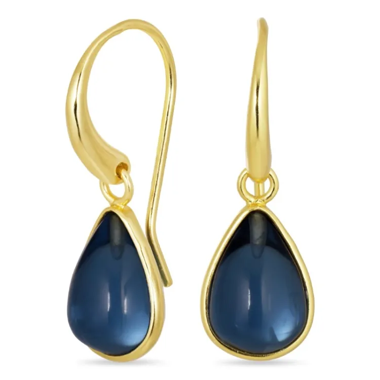 druppel donkerblauw donkerblauw kristal oorbellen in verguld messing - Loom Stones