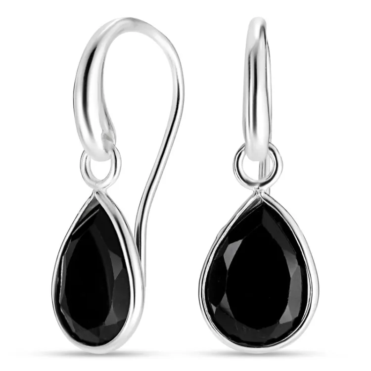 druppel zwarte onyx oorbellen in verzilverd messing - Loom Stones