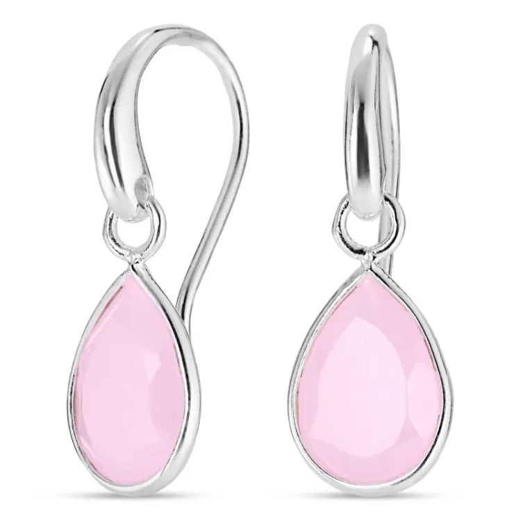 druppel roze kristal oorbellen in verzilverd messing - Loom Stones