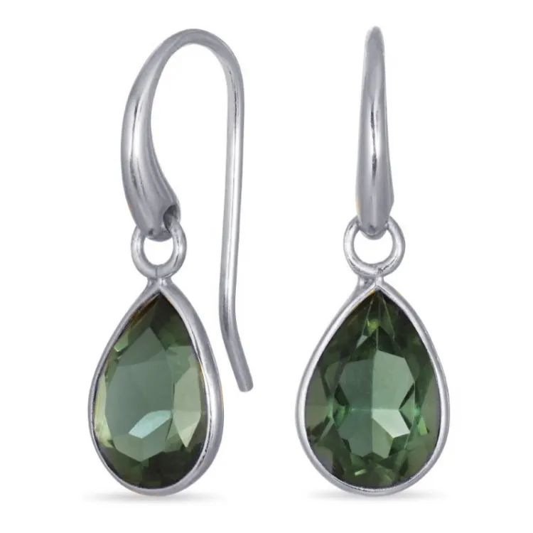 druppel groen kristal oorbellen in verzilverd messing - Loom Stones