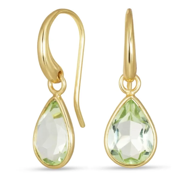 druppel lichtgroene kristal oorbellen in verguld messing - Loom Stones