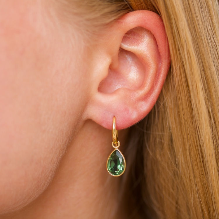 druppel groen kristal oorbellen in verguld messing - Loom Stones