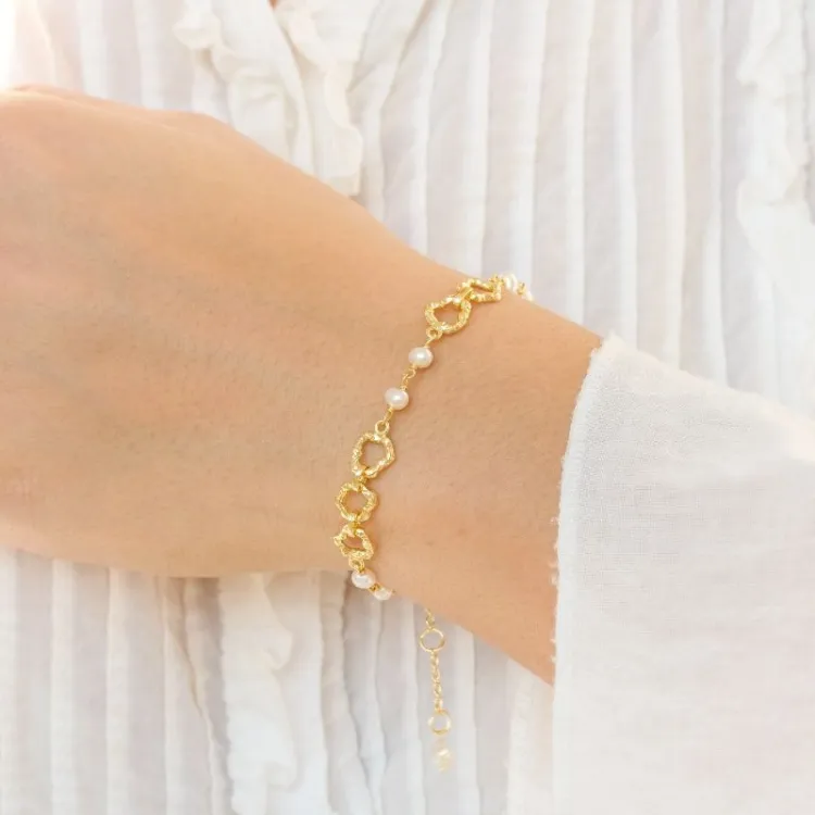 parel armband in verguld messing - Eliné
