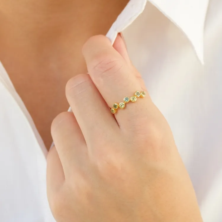 groen kristal ring in verguld messing - Bubbly Twist
