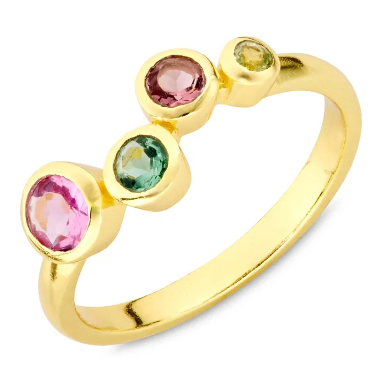veelkleurig kristal ring in verguld messing - Bubbly Twist