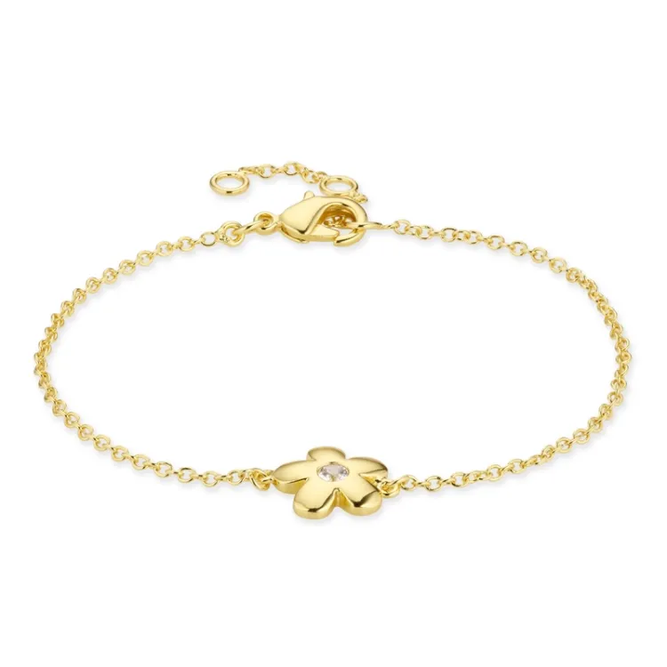bloem zirkoon armband in verguld messing - Eliné