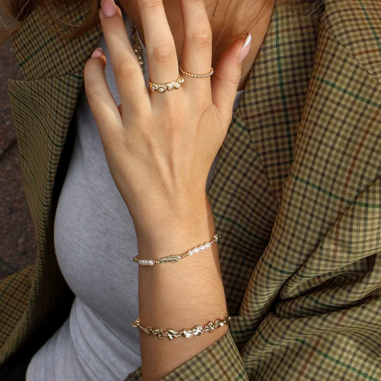 parel armband in verguld messing - Eliné