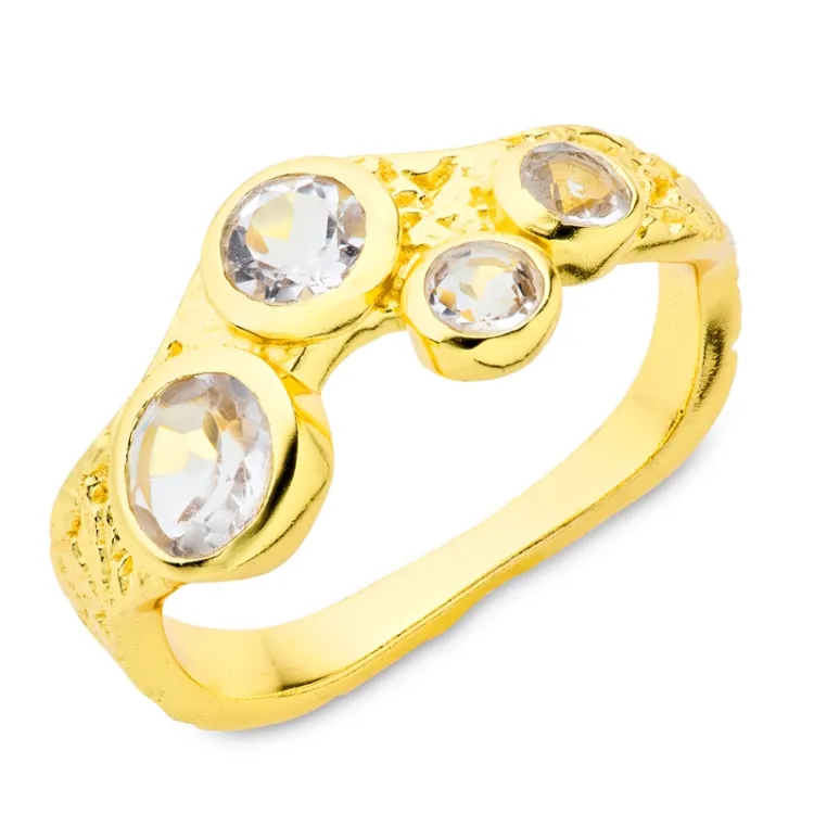 heldere kwarts ring in verguld messing - Loom Stones